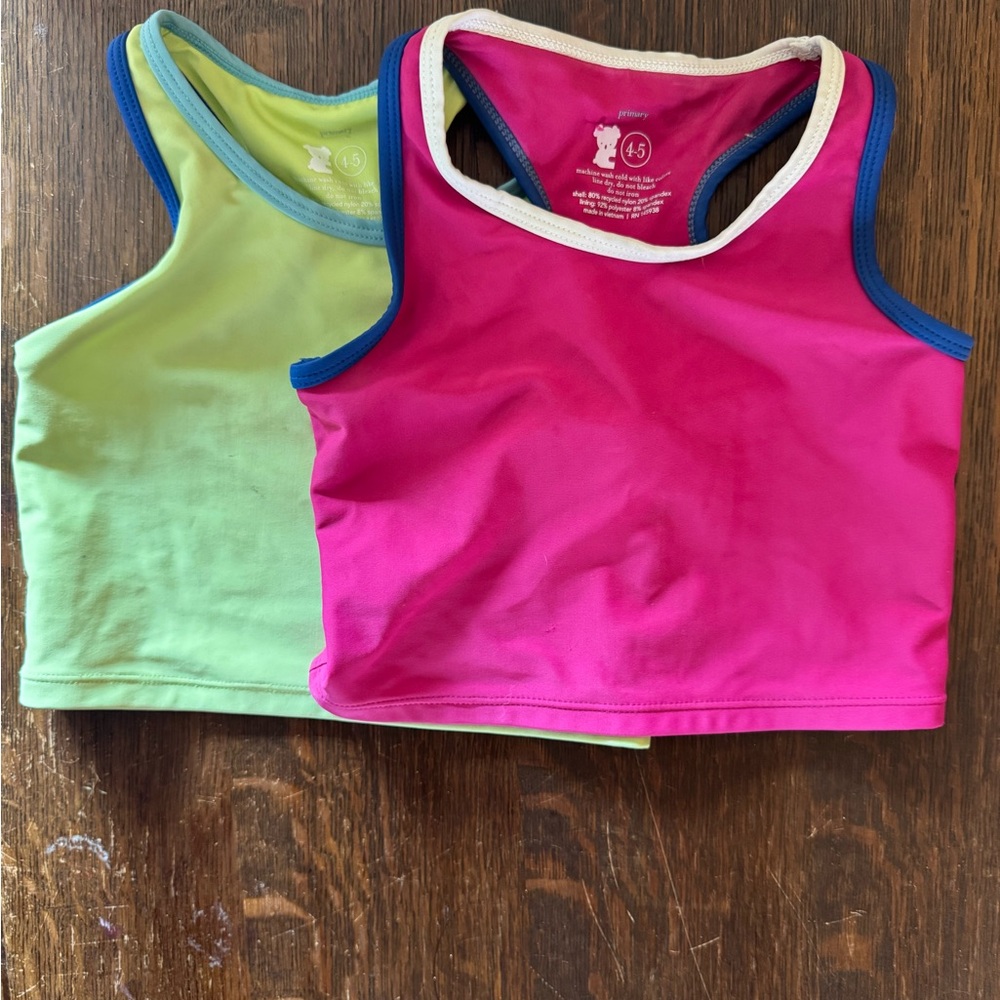 Primary girls size 4-5 Pink and Green Swimming suit tops